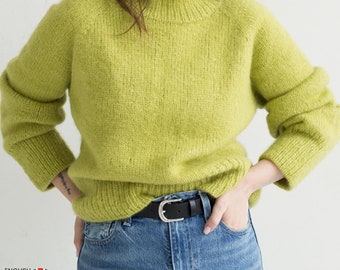 Marvin Sweater Knitting Pattern: Top-Down, Oversized, Basic Raglan Women's Jumper. Easy Knitting Tutorial with Aran Weight. PDF Knit Pattern