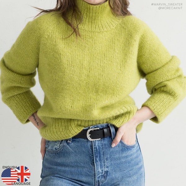 Marvin Sweater Knitting Pattern: Top-Down, Oversized, Basic Raglan Women's Jumper. Easy Knitting Tutorial with Aran Weight. PDF Knit Pattern