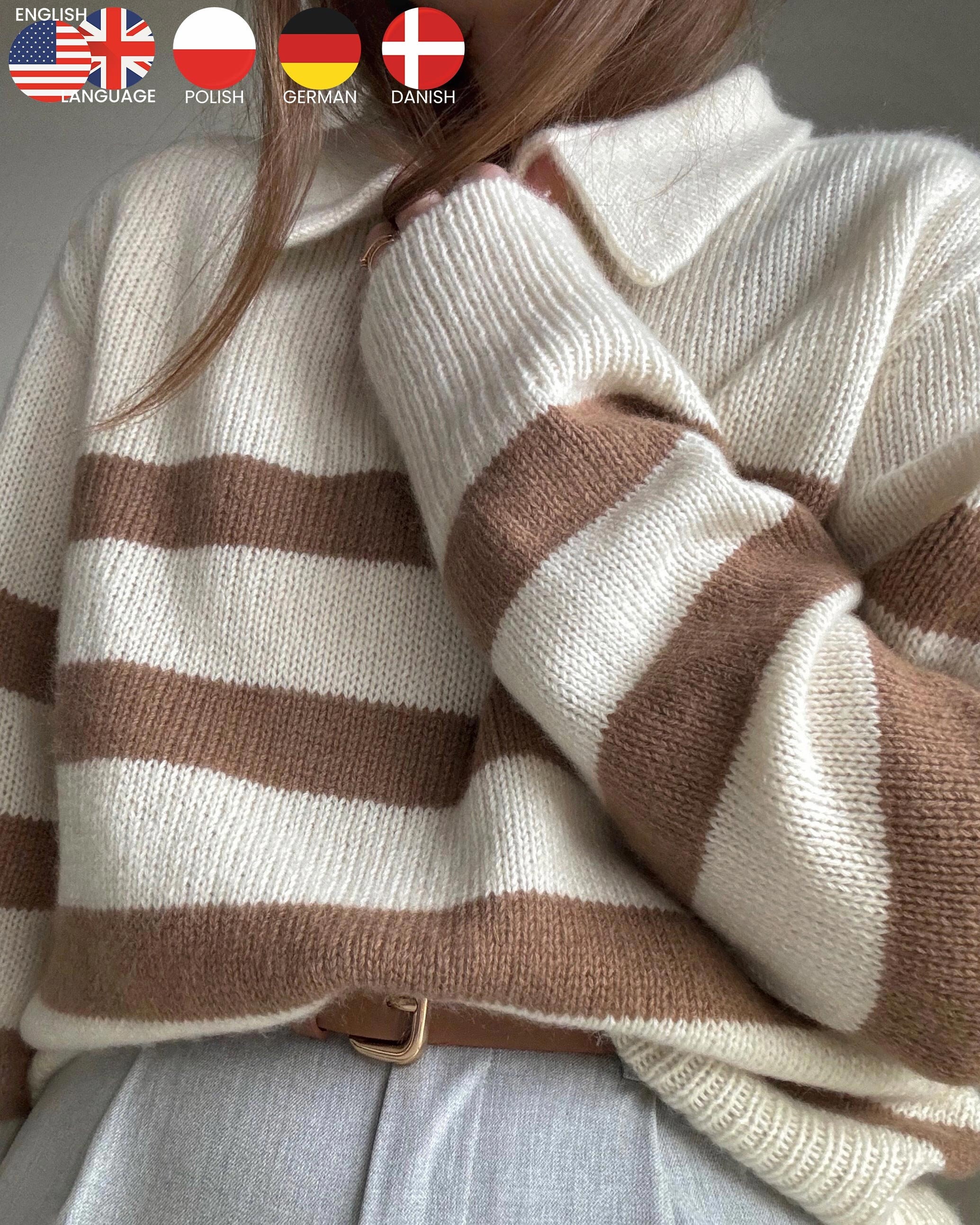 Charlie Pullover Knitting Pattern Stylish DK Merino Polo Sweater With Stripes. Elegant Women s Pattern Design With Polo Collar. Etsy