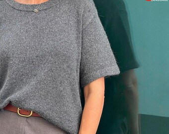 Una Tee Knitting Pattern: Contemporary & Soft Oversized Tee Knitted in DK-weight yarn. Summer Ladies' Shirt Guide | Morecaknit