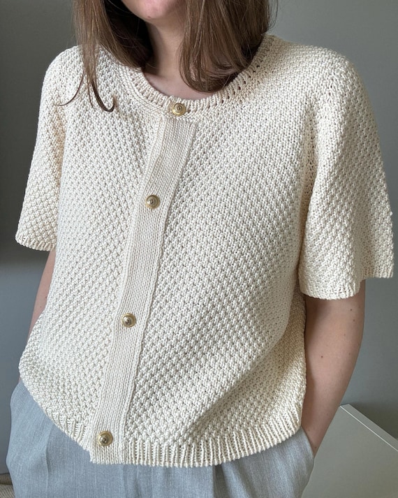 【MODERNIF】Mane Linen Round Short Sleeve Cardigan Manon Cardigan Knitting Pattern: Elegant Summer Button-up
