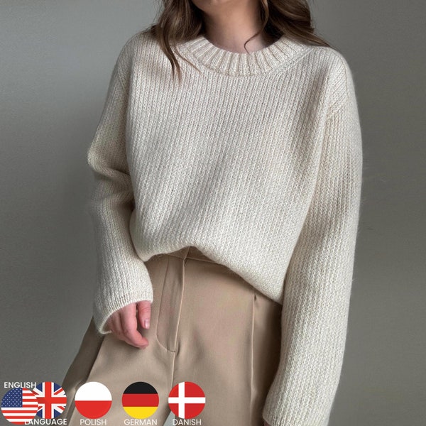 Chantal Sweater Knitting Pattern:  Stylish Crewneck - Sport Gauge weight for a Soft, Elegant Fit. Pullover knitting guide for women.