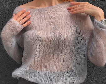 Thin Jumper Knitting Pattern: women's loose Knit mohair sweater pattern with oversized fit. Best mohair Knitting pattern. Summer sweater.