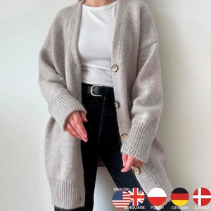 Ralph Cardigan Knitting Pattern: Women&#39;s Oversized Fit, Top-Down Knit Tutorial for Long Cardi. This knit pattern is girl jacket with v-neck.