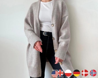 May include: A light gray knitted cardigan with a button closure. The cardigan has long sleeves and a relaxed fit.