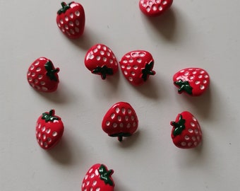 10 Hand Painted Strawberry Buttons - 15mm x 16mm Strawberry Buttons - Knitting & Sewing Supplies