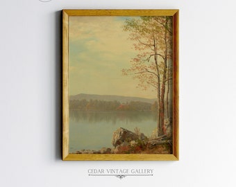 Vintage Fall Landscape Oil Painting, Vintage Art Prints Fall Decor, Fall Trees & Lake Painting, Fall Wall Decor, Fall PRINTABLE WALL ART