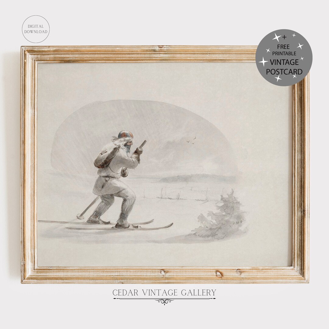 Printable Vintage Winter Scene Wall Art, Vintage Winter Wall Art, Winter Painting, Vintage