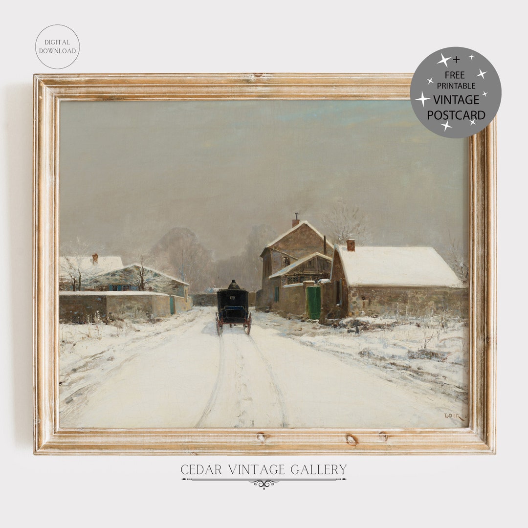 Printable Vintage Winter Scene Wall Art Winter Painting Etsy
