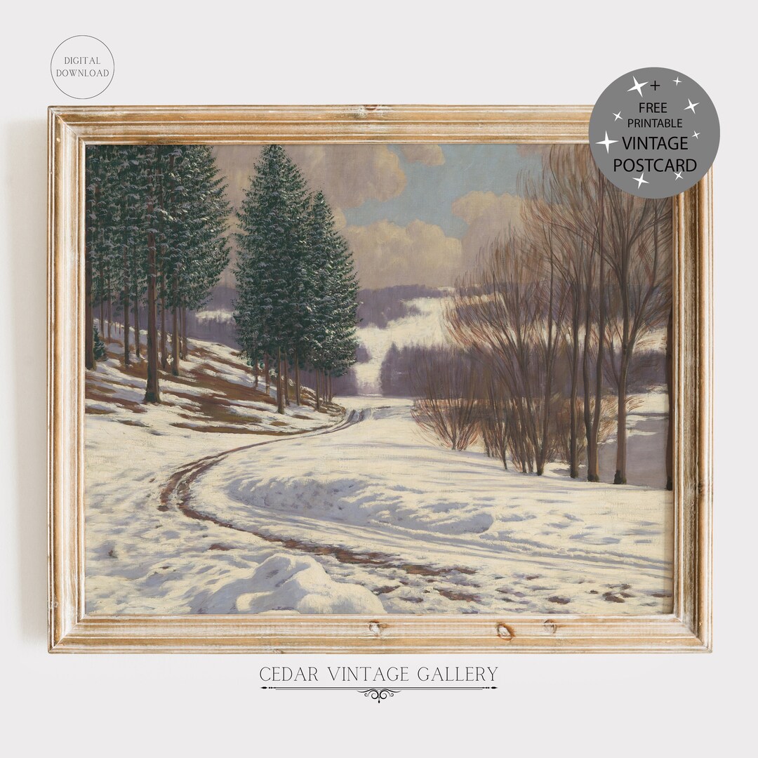 Printable Vintage Winter Landscape Wall Art, Winter Painting, Vintage ...