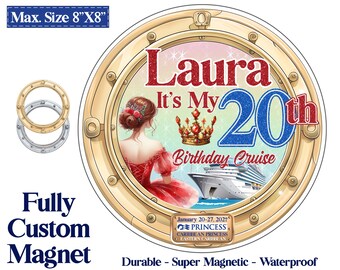 Personalized Birthday Cruise Porthole Magnet: Any Age, Cruise Line