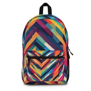 Geometric Print Backpack - Colorful Backpack with Unique Geometric Design - Eye-Catching Backpack