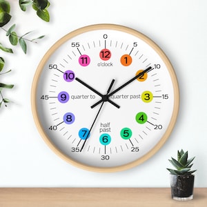 Learning Analog Wall Clock for Children, Kids Wall Clock, Modern Decorative Bedroom Clock Boy/Girl, Montessori Classroom Telling Time Clock