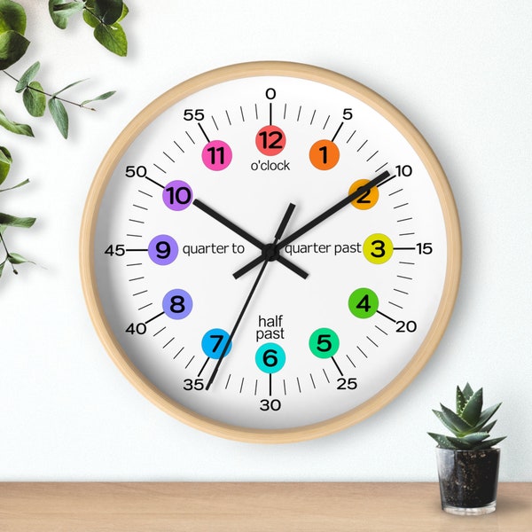 Learning Analog Wall Clock for Children, Kids Wall Clock, Modern Decorative Bedroom Clock Boy/Girl, Montessori Classroom Telling Time Clock