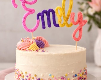 Custom Crochet Name Cake Topper | Handmade Yarn Wrapped Birthday Decoration
