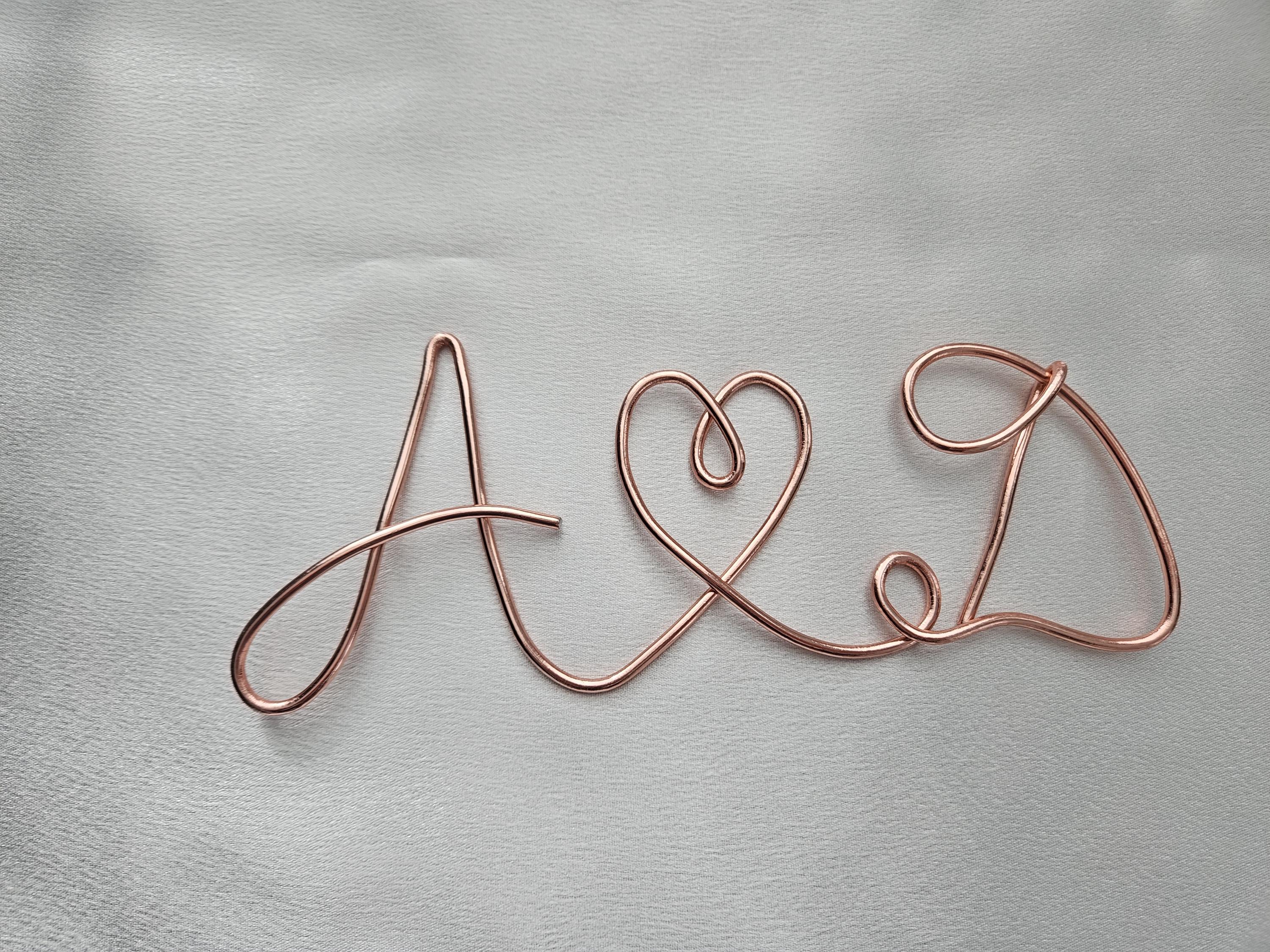Personalised Wire Initials With Heart – Rose Gold Copper Tone ...