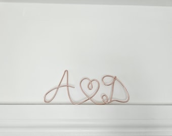 Custom Copper Wire Initials Sign – Personalized Heart Decor