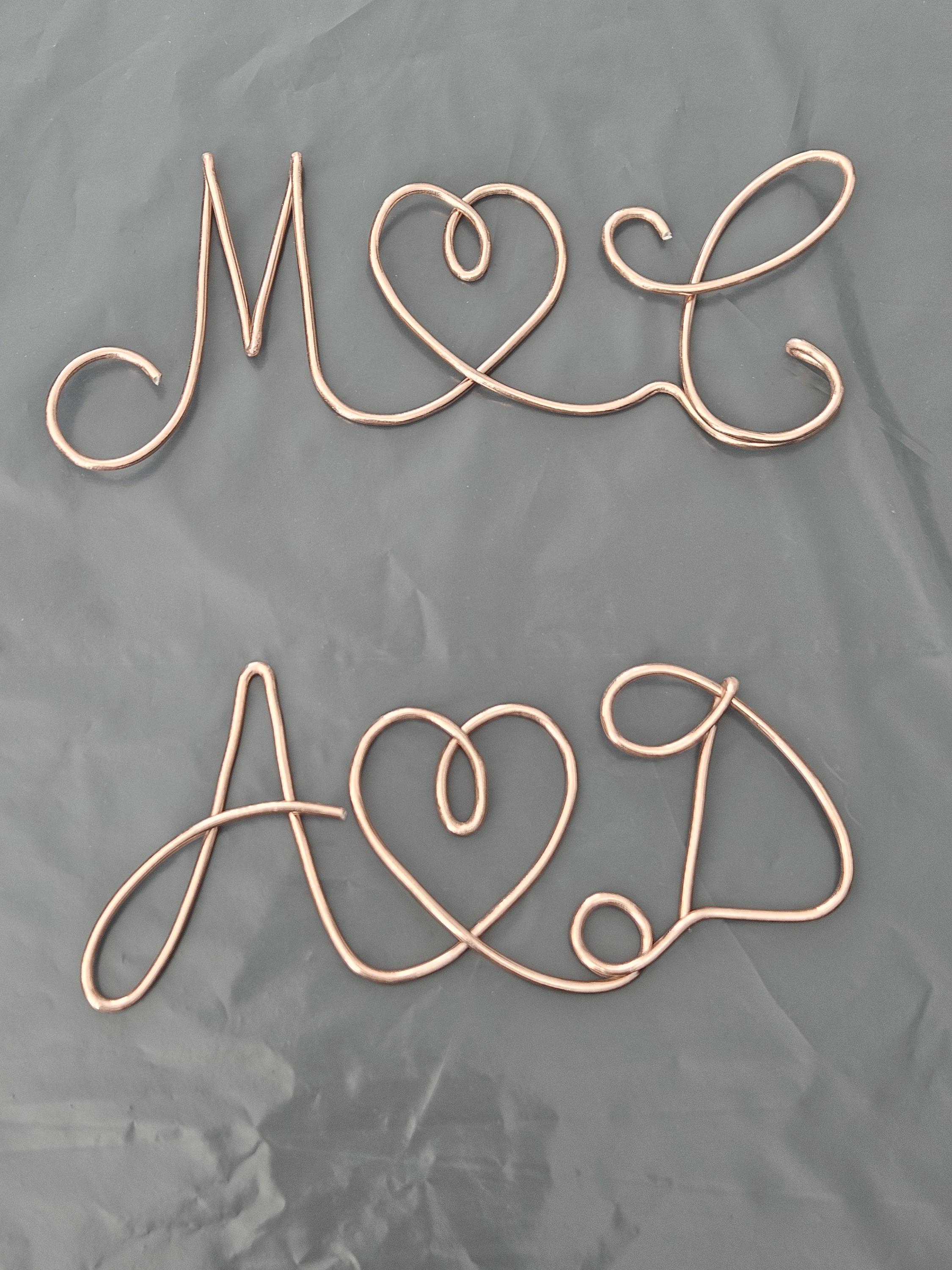 Personalised Wire Initials With Heart – Rose Gold Copper Tone ...