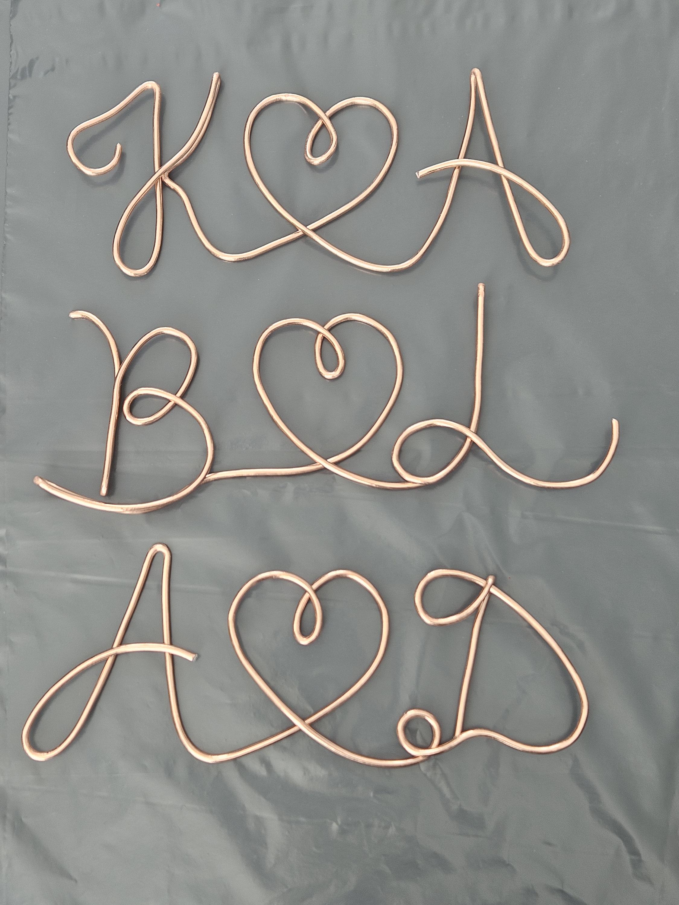 Personalised Wire Initials With Heart – Rose Gold Copper Tone ...