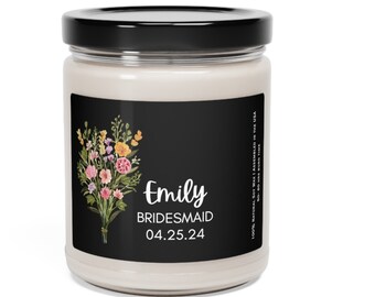 Custom Bridesmaid Floral Candle, Personalized Bridesmaid Maid of Honor Candle, Bridesmaid Custom Gift, Cute Bridesmaid Candle