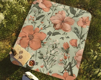 Monogrammed Coquette Waterproof Floral Picnic Blanket, Personalized Boho Floral Picnic Blanket, Coquette Spring Picnic Blanket, 3 Designs