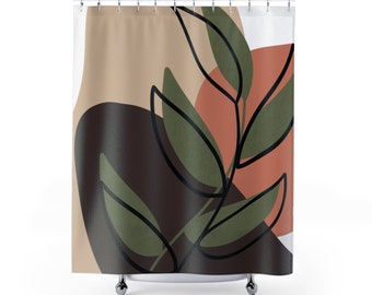 Abstract Leaves Boho Shower Curtain, Retro Shower Curtain, Boho Bathroom Decor, Boho Shower Curtain Fall, Abstract Boho Bathroom Decor