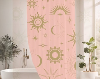 Pink Boho Sun Shower Curtain, Pink Celestial Shower Curtain, Pink Boho Shower Curtain, Boho Bathroom Decor, Boho Shower Curtain
