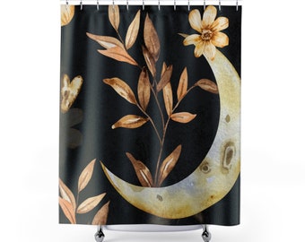 Celestial Floral Boho Shower Curtain, Fall Halloween Shower Curtain, Celestial Fall Shower Curtain,  Celestial Bathroom Decor