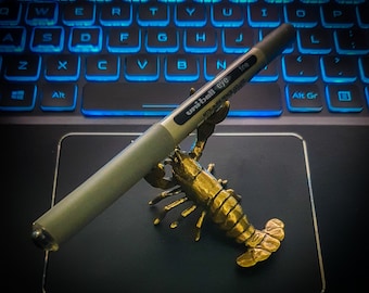 Solid Brass Crayfish Pen Holder, Hand Crafted Ornament, Study Desk Figurine and Office Decoration Gift Collection