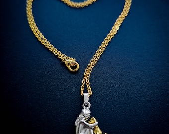 Dog Memorial Necklace | Friend Inspiring Jewellery | Forever Hug Necklace | Girl and Dog | Dual Tone Woman and Faithful Dog Pendant Gift Box