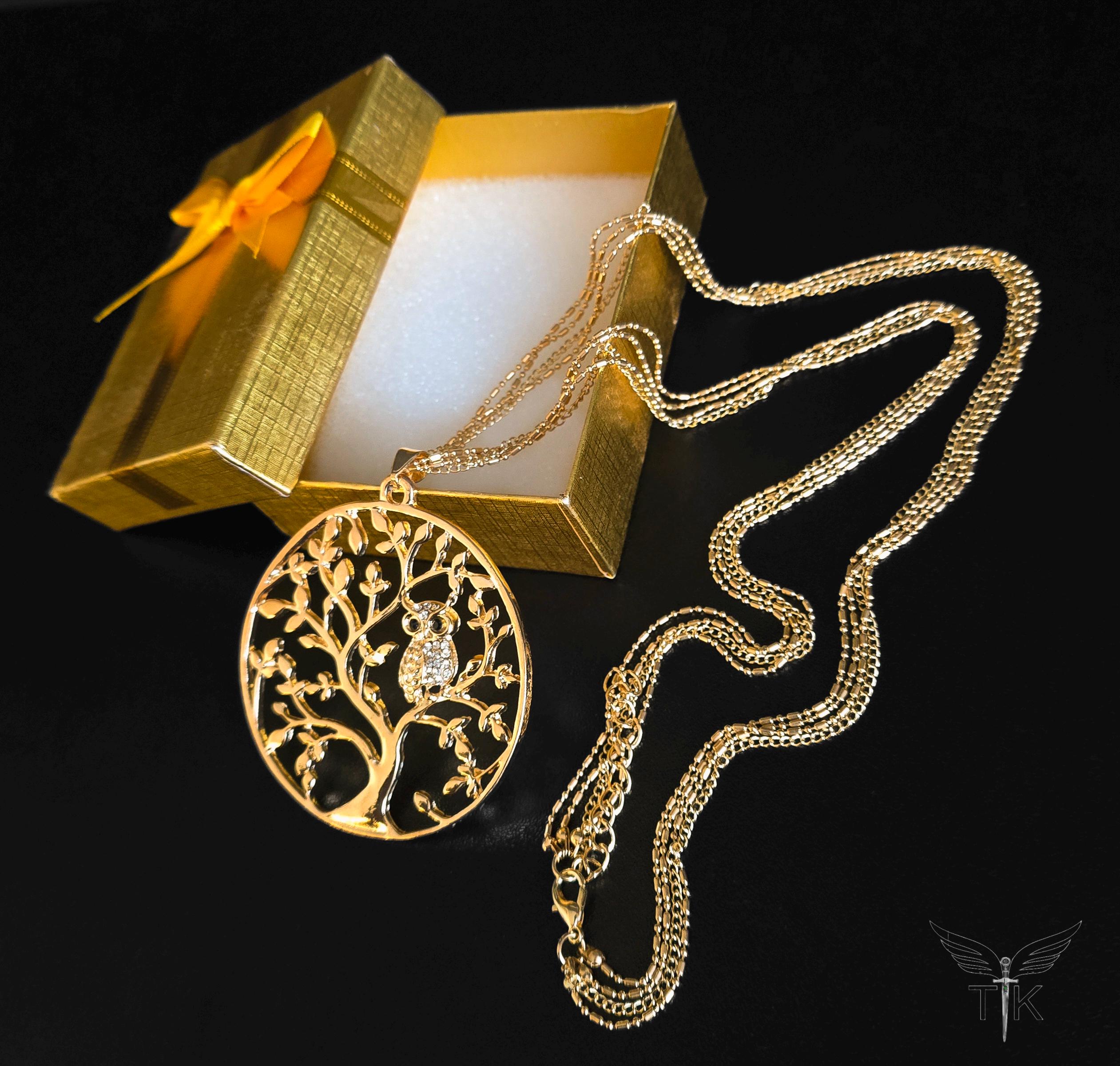 Large Tree of Life Stacked Necklace | Golden Tree of Life Owl Charm | Girls Women Tree of Life Adjustable Neck chain | Trending Jewellery