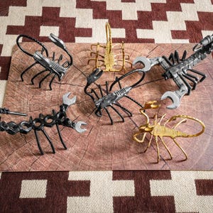 Damascus Steel and Brass Handcrafted Scorpion Sculptures | Large Metal Scorpions | Centerpiece Decor Bugs | Best Memorable Quirky Gifts