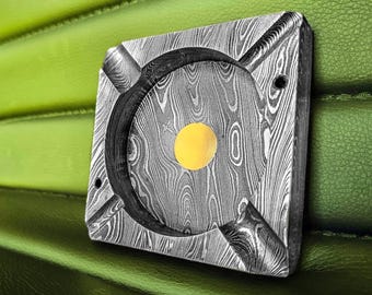 Handmade Damascus Steel Ashtray | Centered Brass, Multiple Rests, Rare Find Collectible (4 Inch Diameter)