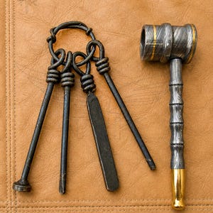 Blacksmith’s 4-in-1 Handmade Metal Pipe Tool – Multi-Function Keyring Style Tamper, Scraper, Cleaner and Personalised Flat Key