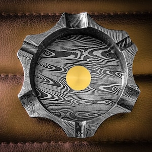 Prime Damascus Steel Handmade Ashtray | Multiple Cigar & Cigarette Rests Ashtray | Ash Collector Accessories | Rare Find Gift