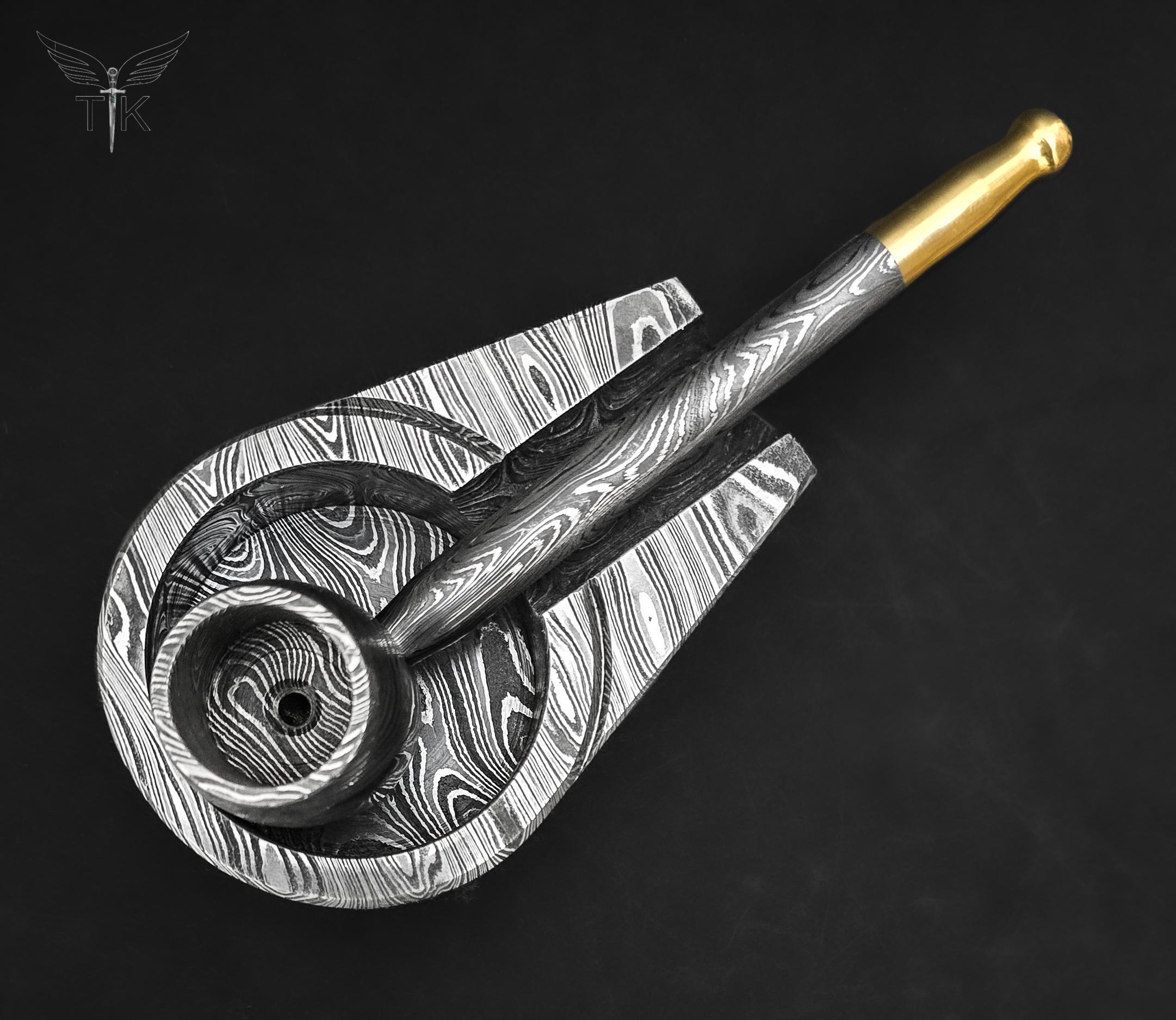 Prime Damascus Steel Pipe & Ashtray Set | Cigar or Pipe Holder Stand ...