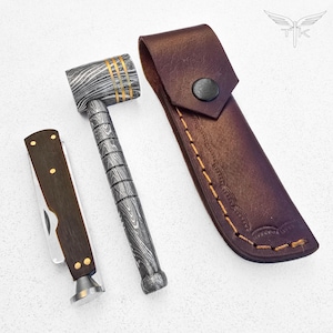 Tobacco Tamper and Damascus Steel Compact Size Smoking Pipe, Grinding, Tampering, Poker Cleaner Tool, Ash Cleaner, Cigarette Tobacco Pipe