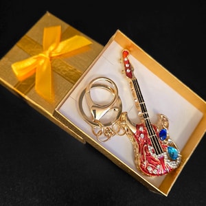 Goldene Gitarre Fashion Keyring | Musik Player Schmuck Geschenk | Gitarren-Liebhaber-Party-Wear | Anhänger Schlüsselanhänger | Schlüsselhalter | Sammler Ornament