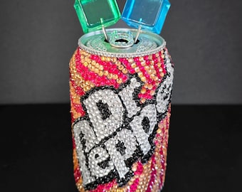 Handmade Rhinestone Dr. Pepper Can: Sparkly Soda Can Art