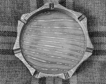 Handmade Damascus Steel Collectible Ashtray | 7-Rest Decorative Metal Bowl | 6 Inch Diameter