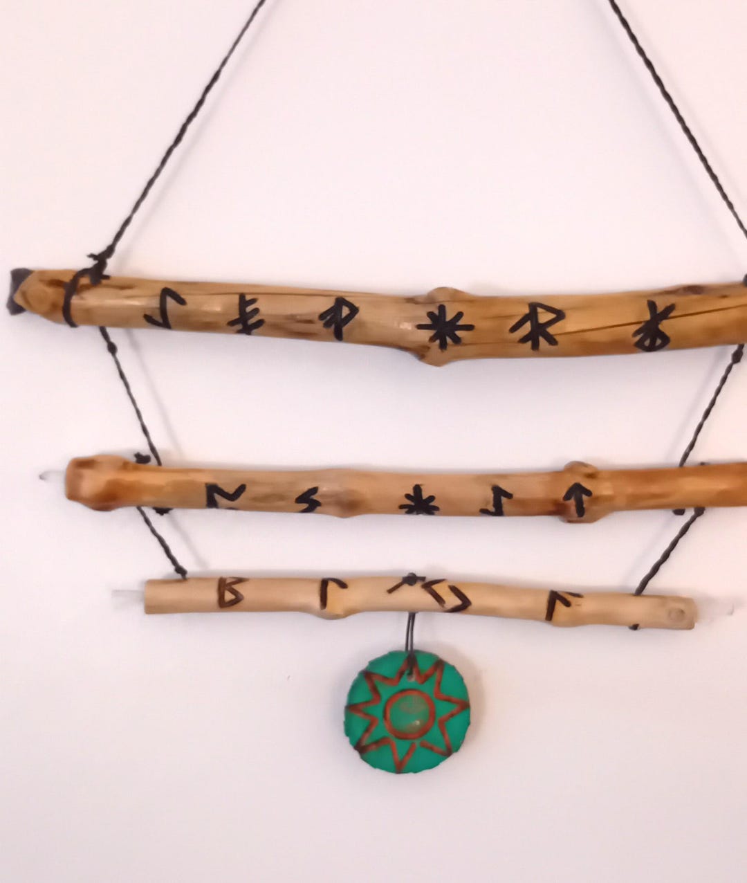 Rune Pattern Bar Viking Hanging 3 Bar Rune With Tree of Life and Star Painted Pendant ...