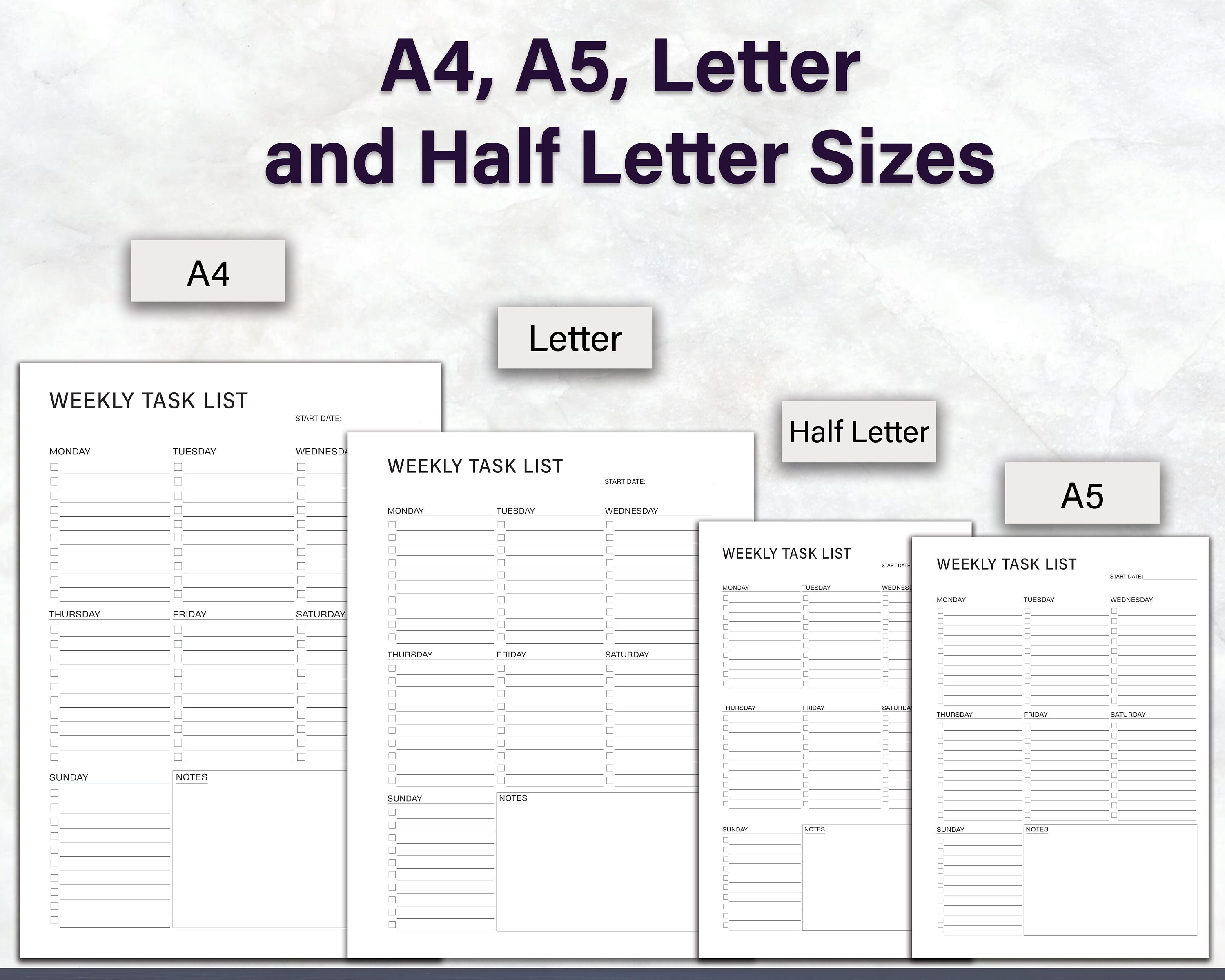 Weekly Task List Printable to Do Checklist, Undated Task and ...