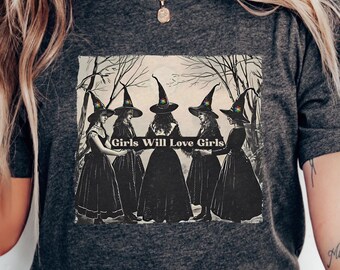 Maglietta "Vintage Girls Will Be Love Girls Witch", Maglietta Gay Pride, Maglietta LGBTQ, Maglietta lesbica, Maglietta inclusiva, Maglietta per l'uguaglianza, Maglietta transgender