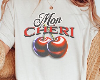 Vintage Mon Cheri Shirt, Cherry Tee, Fruit tshirt, Summer Shirt, Food lover gift, Foodie, Cherry Lover Gift, Retro Cherry Shirt,Cherries Tee