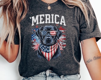 Labrador Retriever 'Merica Shirt, 4th of July Dog Shirt, Patriotic Labrador Tee, American Flag Dog Shirt, USA Dog Lover Gift, Dog Shirt Gift