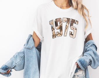 Personalized 1975 Birthday TShirt UK, 50th Birthday Custom Gifts for Women, 50th Birthday Tshirt, Vintage 1975 Birthday Shirt for Mum Gift