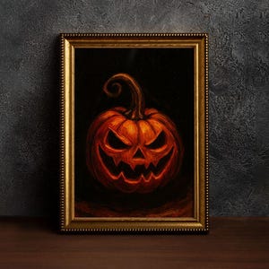 Halloween Jack O Lantern Print, Creepy Pumpkin Oil Painting, Spooky Halloween Poster, Dark Academia, Macabre Wall Art