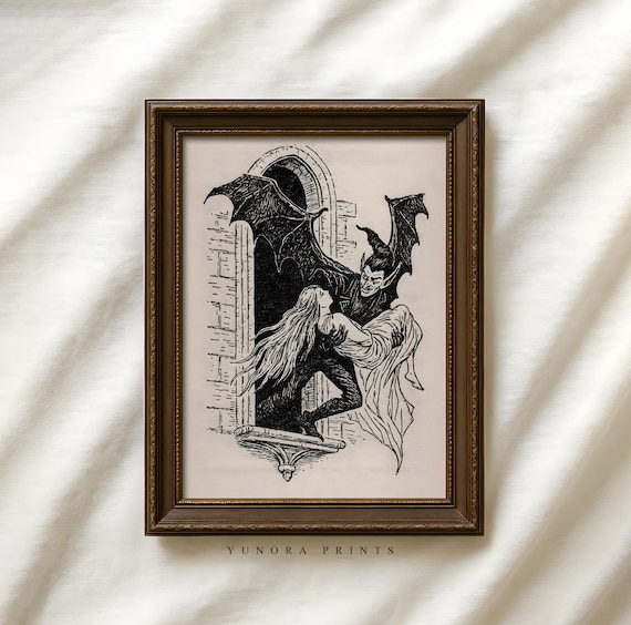 Vintage Vampire Digital Art Print, Gothic Halloween Wall Decor, Dark Horror Illustration, Digital Download