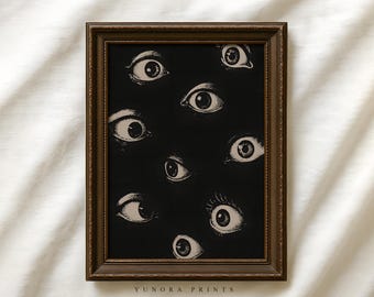 Vintage Creepy Eyes Digital Print, Halloween Spooky Decor, Gothic Horror Wall Art, Digital Download