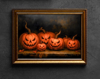 Impresión vintage de Jack-O-Lantern para Halloween, arte de calabaza espeluznante (descarga digital)
